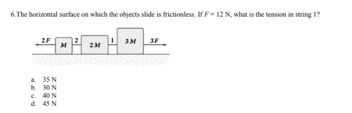 The horizontal surface on which the objects slide is frictionless.